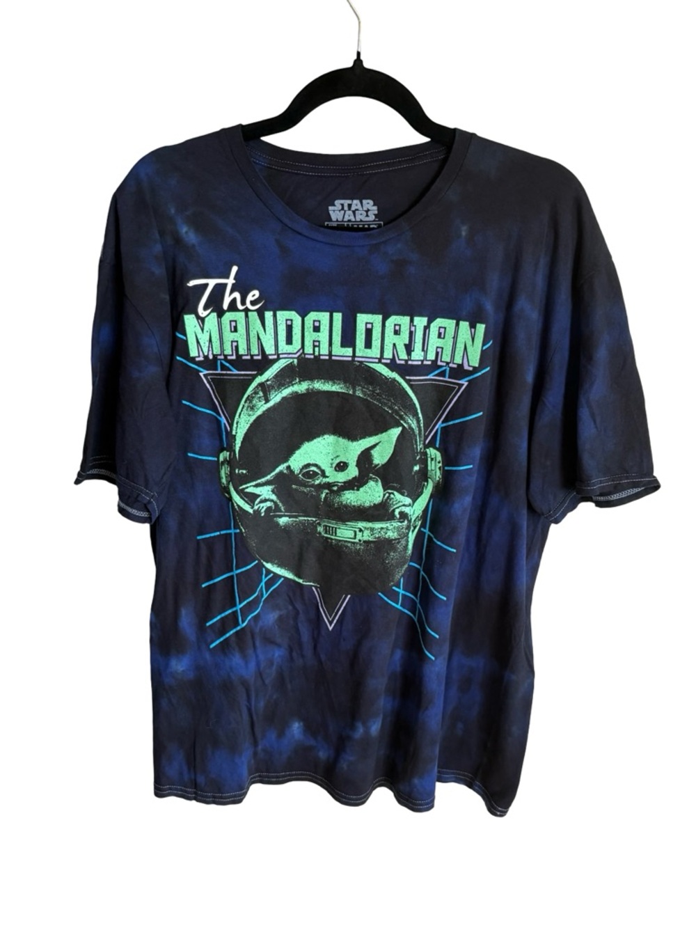 Star Wars Men's Navy Tie-Dye T-Shirt with Green Grogu Graphic